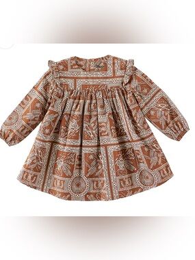 Wrangler Girls' brown Western Bandana Print Long-Sleeve Dress Top Euc size 24 mo